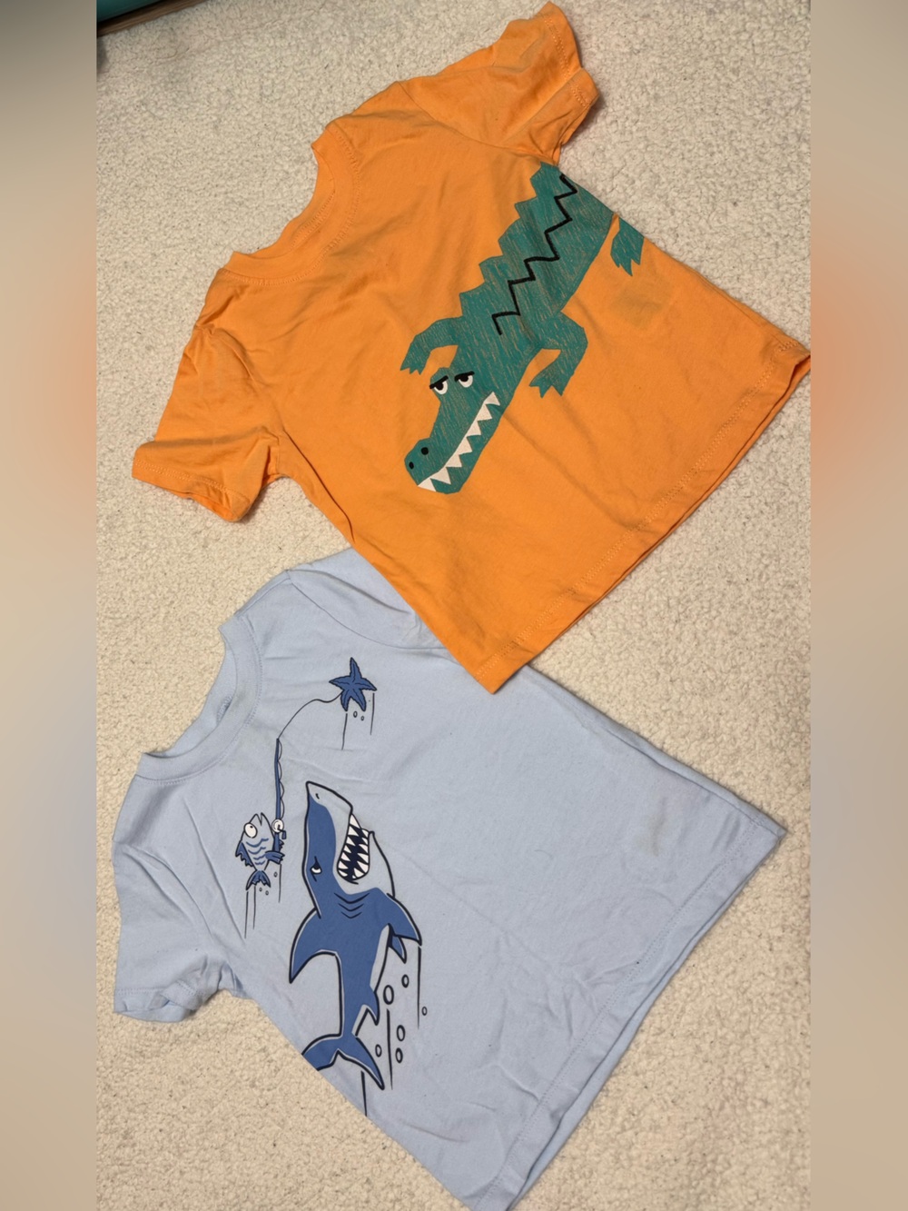 Kids Shark & Crocodile Graphic Tank Tops - Light Blue & Orange